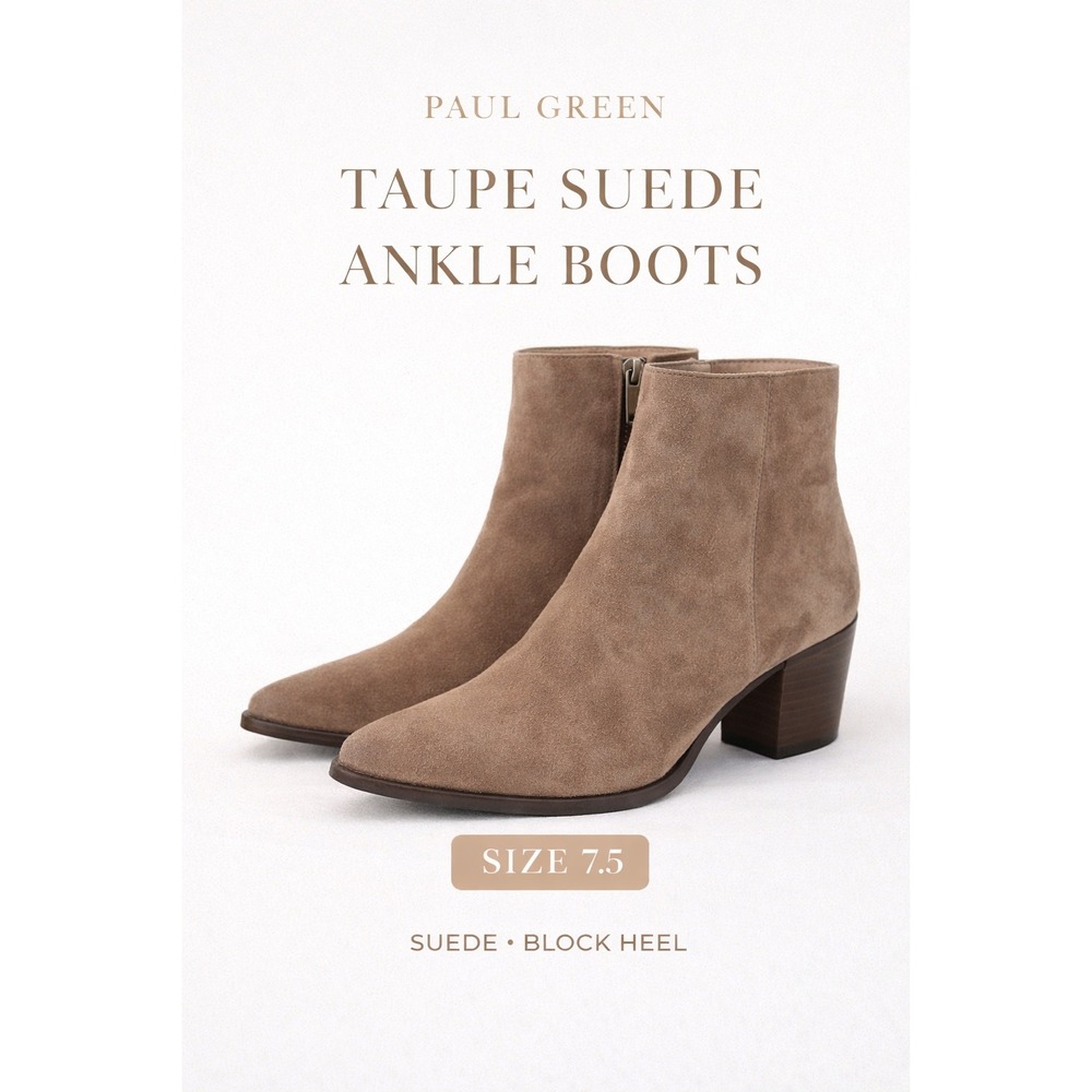 Paul Green Suede Ankle Boots Taupe Side Zip Booties Womens UK 3 US 5 - Picture 2 of 10